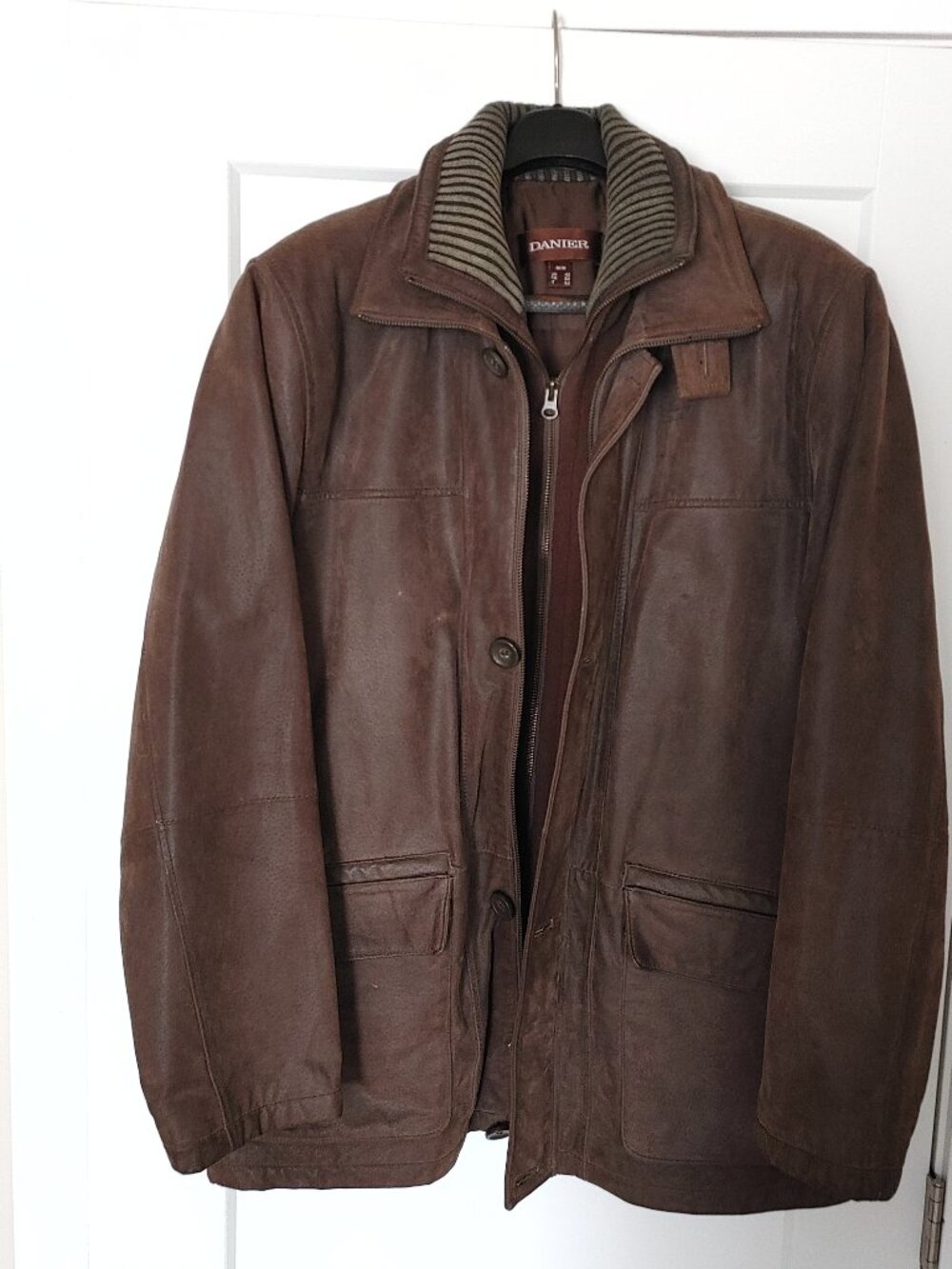Vintage Danier Men's Brown Leather Car Coat Jacket - Size Medium